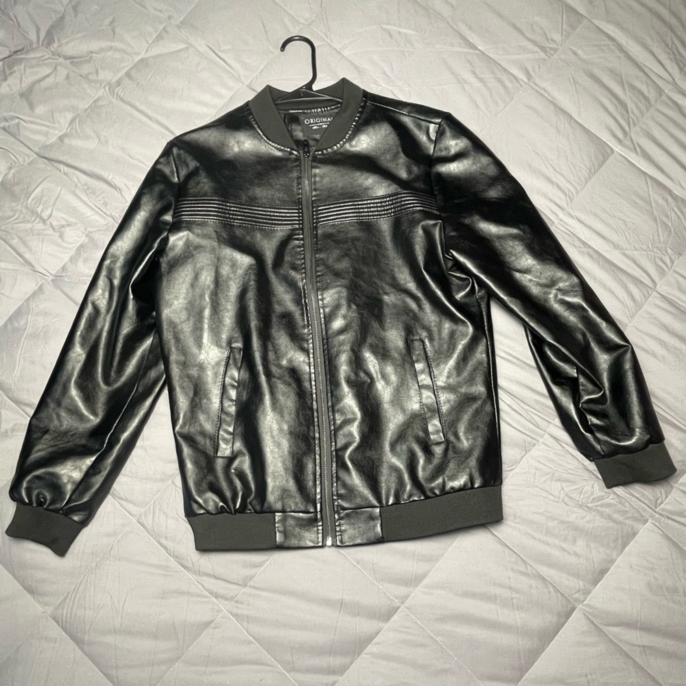Original Black Faux Leather Bomber Jacket